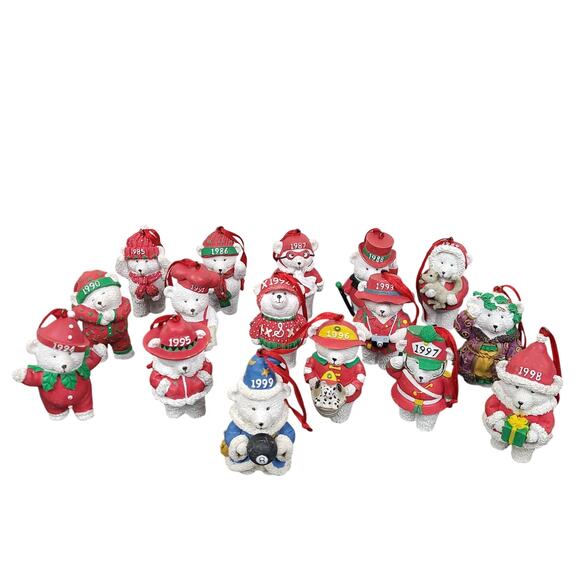 Vintage 1999 Santa Bear Christmas Ornaments 16pcs 15 Year Set Marshall Fields - Picture 1 of 16